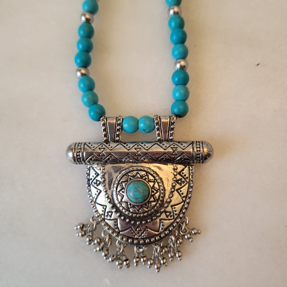 Johnny Was - Turquoise and Silver Pendant Necklace